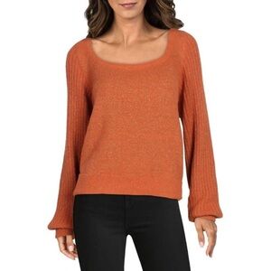 Nanette Lepore Womens Orange Sparkly Scoop Neck Sweater Top Size small